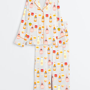 Womenâ€™s Aperol Spritz Themed Party Long Sleeve Satin Pajama Set