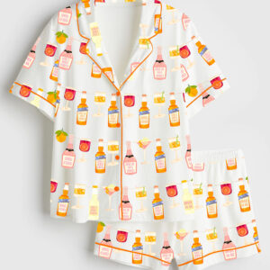 Women's Aperol Spritz Themed Party Short Sleeve Satin Pajama Set