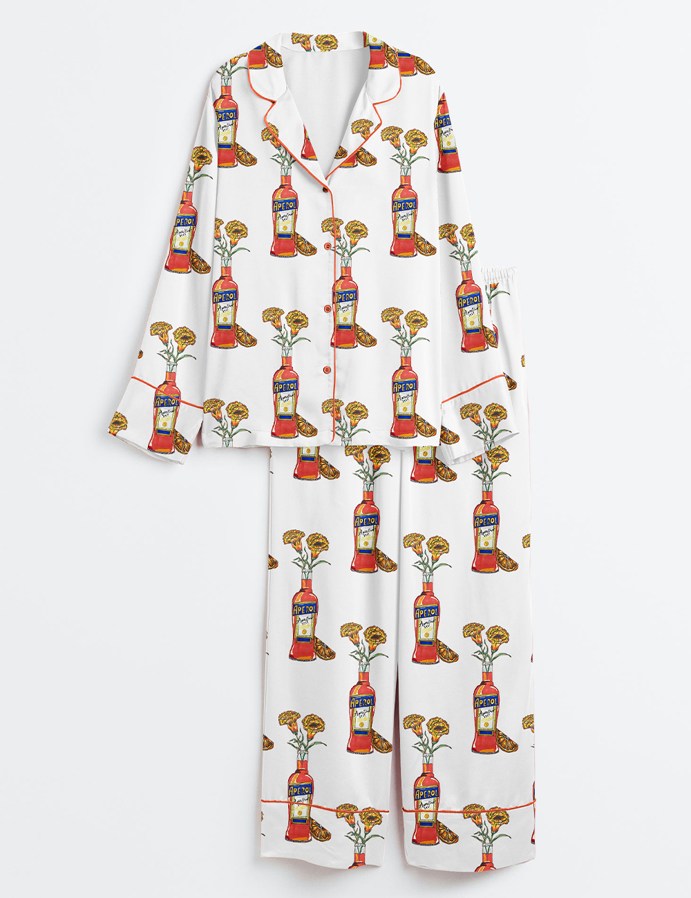 Womenâ€™s Aperol Spritz Trio Flower Long Sleeve Satin Pajama Set