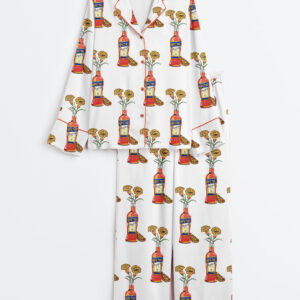 Women's Aperol Spritz Trio Flower Long Sleeve Satin Pajama Set