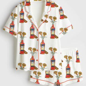 Womenâ€™s Aperol Spritz Trio Flower Short Sleeve Satin Pajama Set