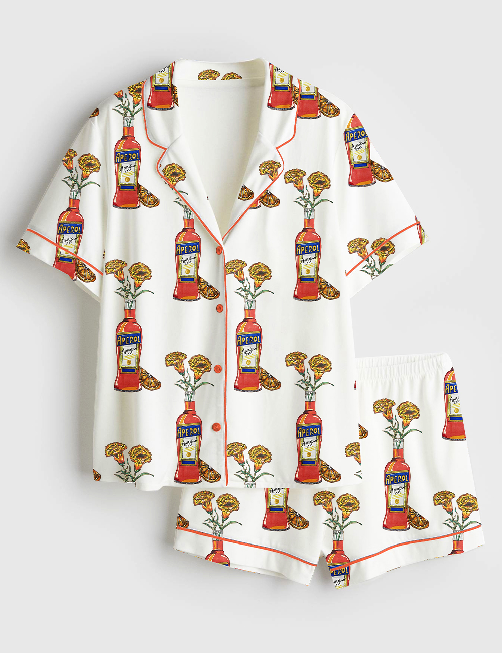 Womenâ€™s Aperol Spritz Trio Flower Short Sleeve Satin Pajama Set