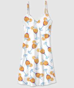 Women's Aperol Spritz Trio Watercolor Camisole Satin Pajama Dress