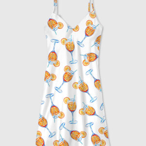 Women's Aperol Spritz Trio Watercolor Camisole Satin Pajama Dress