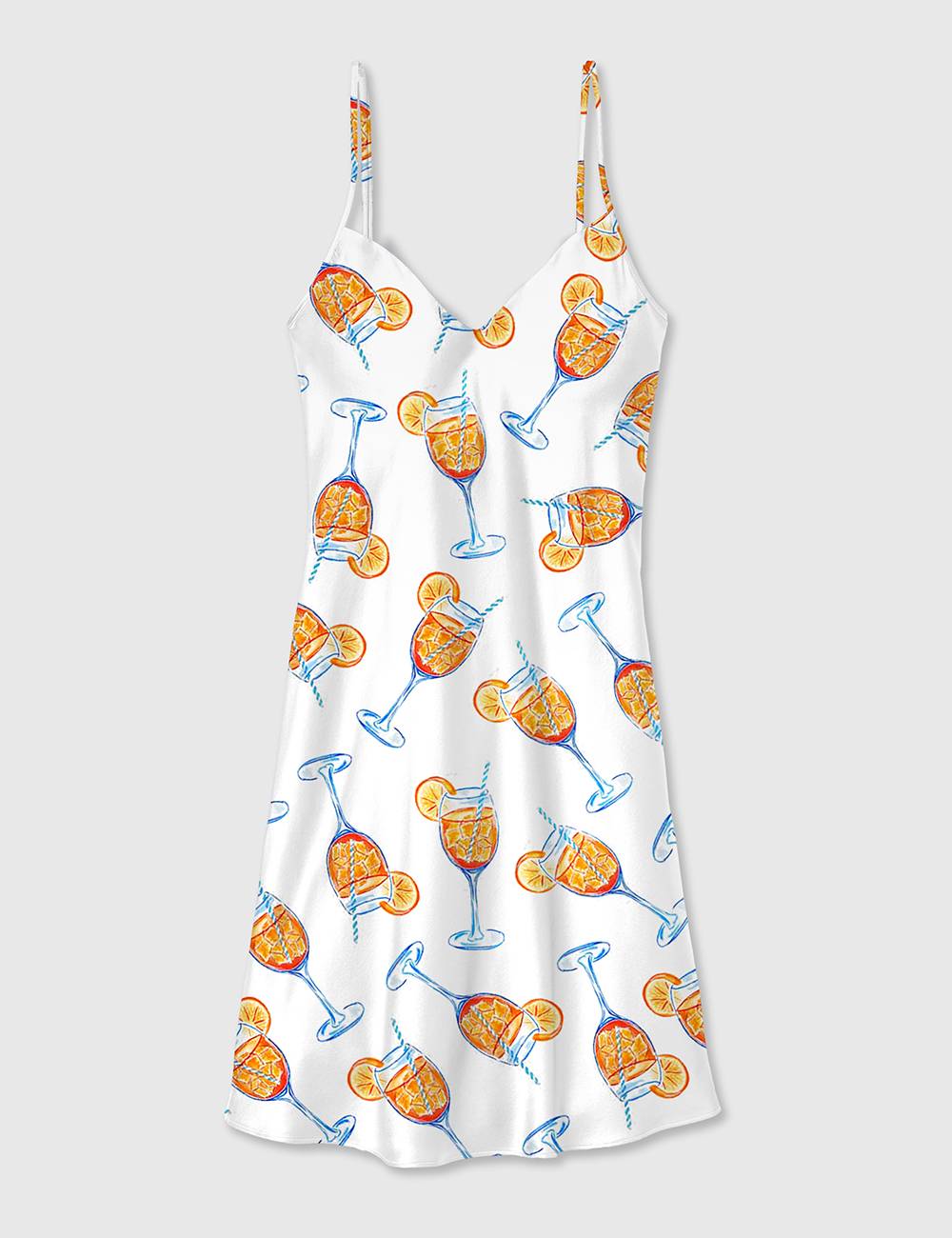 Women's Aperol Spritz Trio Watercolor Camisole Satin Pajama Dress