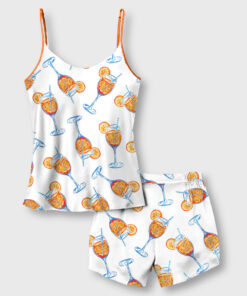 Women's Aperol Spritz Trio Watercolor Camisole Satin Pajama Set