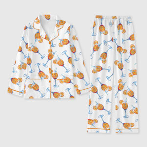Women's Aperol Spritz Trio Watercolor Long Sleeve Pocket Cotton Pajama Set