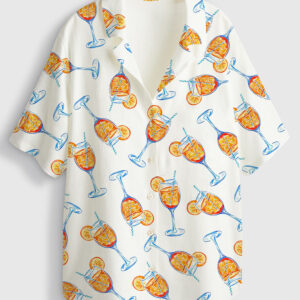 Womenâ€™s Aperol Spritz Trio Watercolor Short Sleeve Linen Blend Hawaiian Shirt