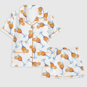 Women's Aperol Spritz Trio Watercolor Short Sleeve Pocket Cotton Pajama Set