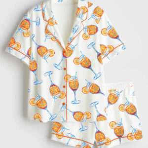 Women's Aperol Spritz Trio Watercolor Short Sleeve Satin Pajama Set
