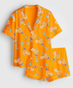 Women's Aperol Spritz Trio Watercolor Short Sleeve Satin Pajama Set
