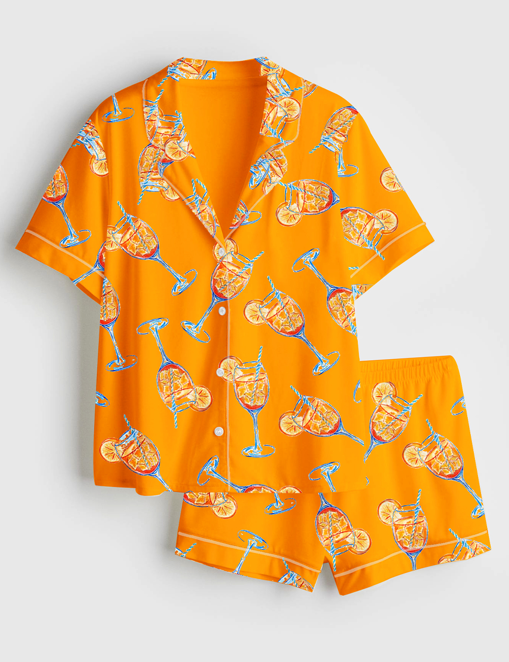 Womenâ€™s Aperol Spritz Trio Watercolor Short Sleeve Satin Pajama Set