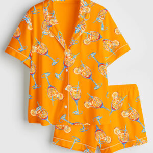 Women's Aperol Spritz Trio Watercolor Short Sleeve Satin Pajamas Set