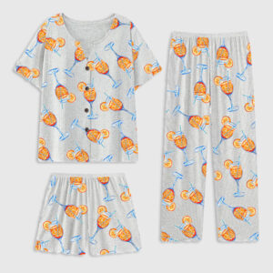 Women's Aperol Spritz Trio Watercolor Short Sleeve Three Piece Pajama Set