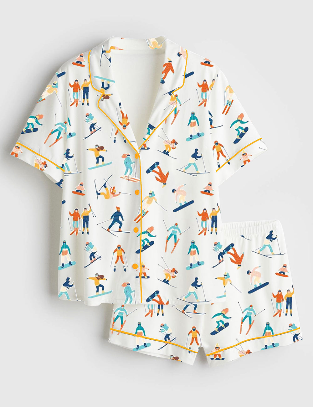 Women's Apres Ski Mountain Lover Girls Ski Trip Short Sleeve Satin Pajama Set