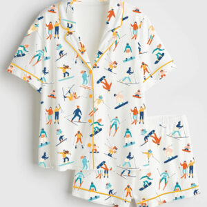 Women's Apres Ski Mountain Lover Girls Ski Trip Short Sleeve Satin Pajama Set