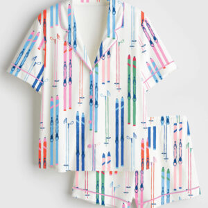 Women's Apres Ski Short Sleeve Satin Pajama Set