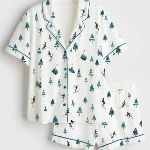 Women's AprÃ¨s Ski Mountains Short Sleeve Satin Pajama Set
