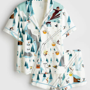 Women's AprÃƒÂ©s Ski Short Sleeve Satin Pajamas Set