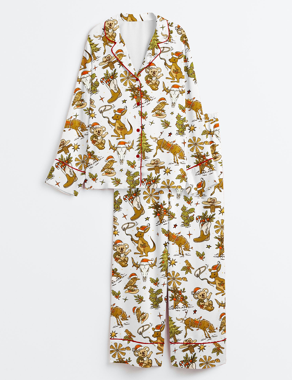 Womenâ€™s Aussie Country Christmas Long Sleeve Satin Pajama Set