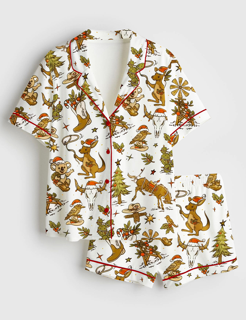 Womenâ€™s Aussie Country Christmas Short Sleeve Satin Pajama Set