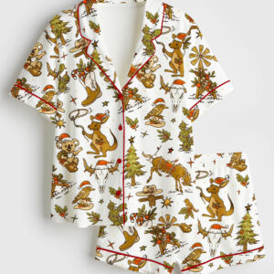 Women's Aussie Country Christmas Short Sleeve Satin Pajama Set