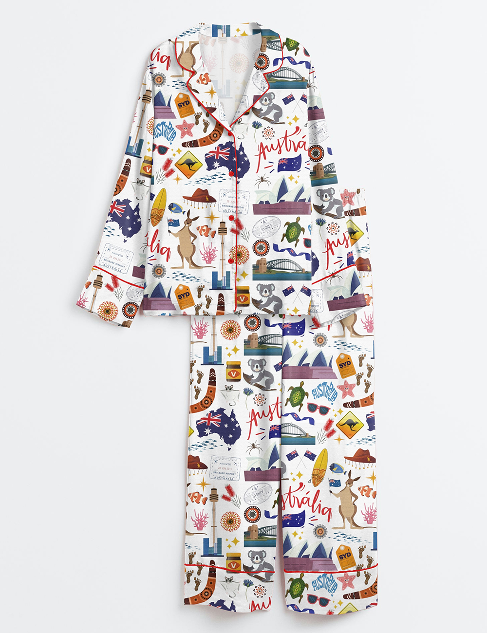 Womenâ€™s Australia Travel Long Sleeve Satin Pajama Set