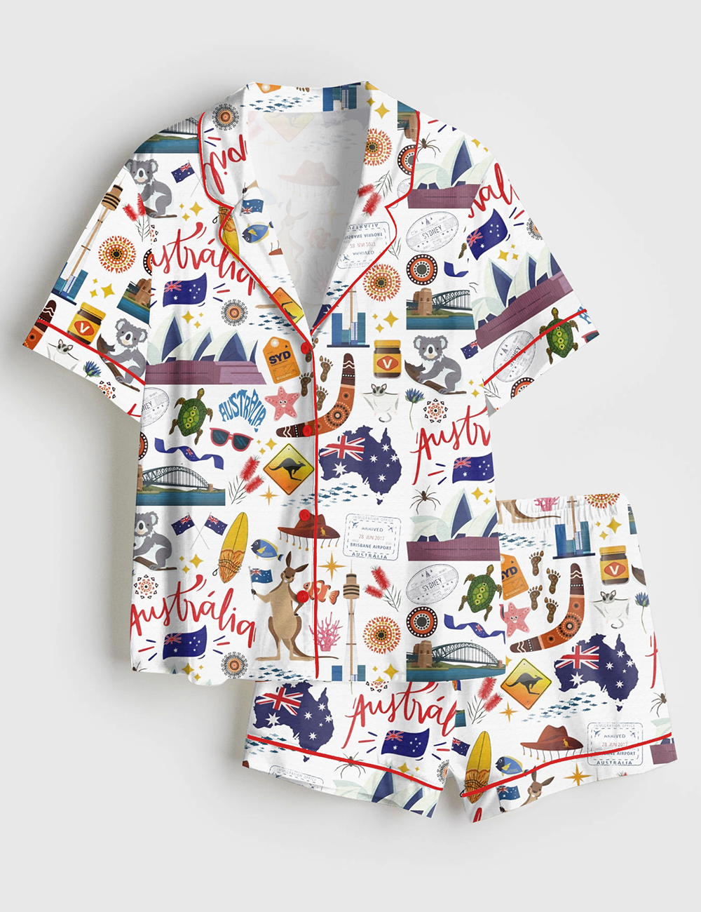 Womenâ€™s Australia Travel Short Sleeve Satin Pajama Set