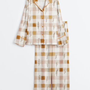 Womenâ€™s Autumn Boho Minimalist Fall Checkered Retro Thanksgiving Long Sleeve Satin Pajama Set