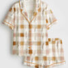 Womenâ€™s Autumn Boho Minimalist Fall Checkered Retro Thanksgiving Short Sleeve Satin Pajama Set