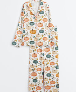 Women's Autumn Pumpkin Long Sleeve Satin Pajama Set