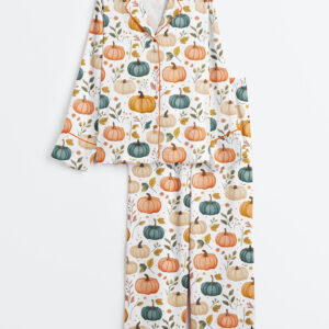 Women's Autumn Pumpkin Long Sleeve Satin Pajama Set