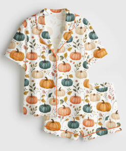 Women's Autumn Pumpkin Short Sleeve Satin Pajama Set