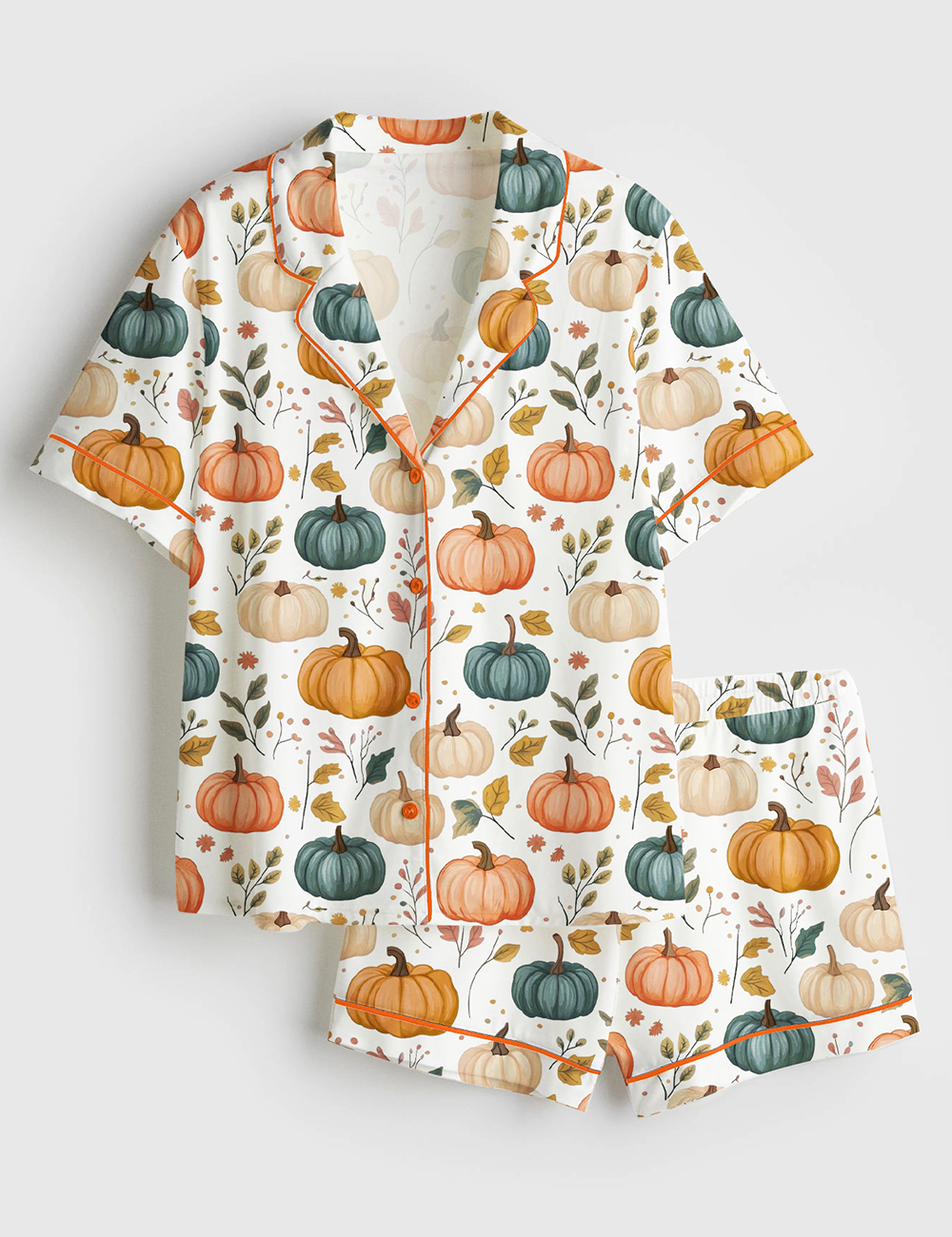 Womenâ€™s Autumn Pumpkin Short Sleeve Satin Pajama Set