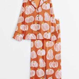 Women's Autumn Pumpkins Patch Fall Long Sleeve Satin Pajamas Set