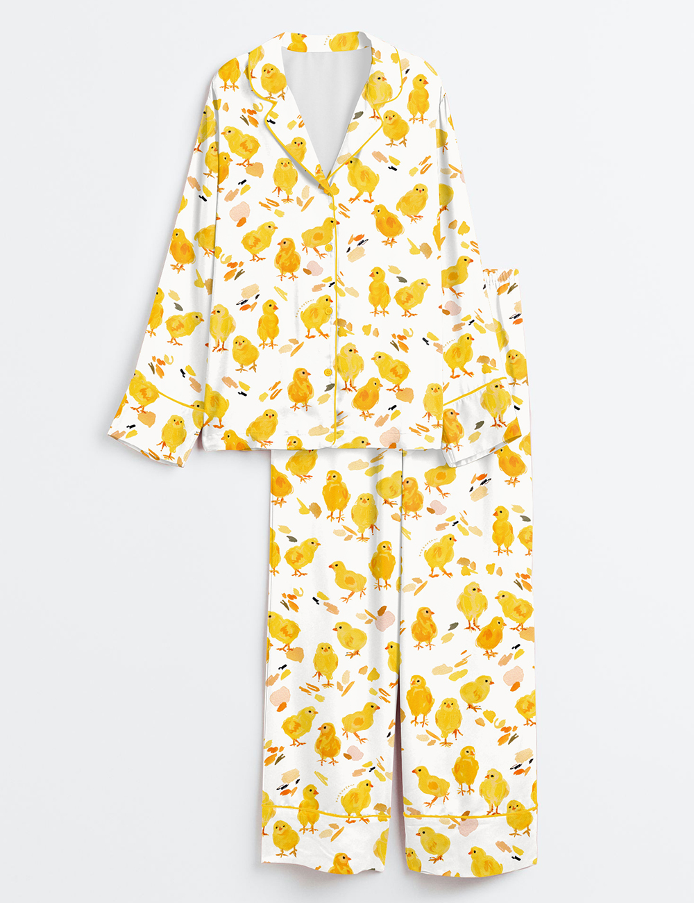 Women's Baby Chickens Cute Animal Long Sleeve Satin Pajamas Set