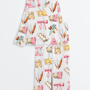 Womenâ€™s Baking Coquette Baker Long Sleeve Satin Pajama Set