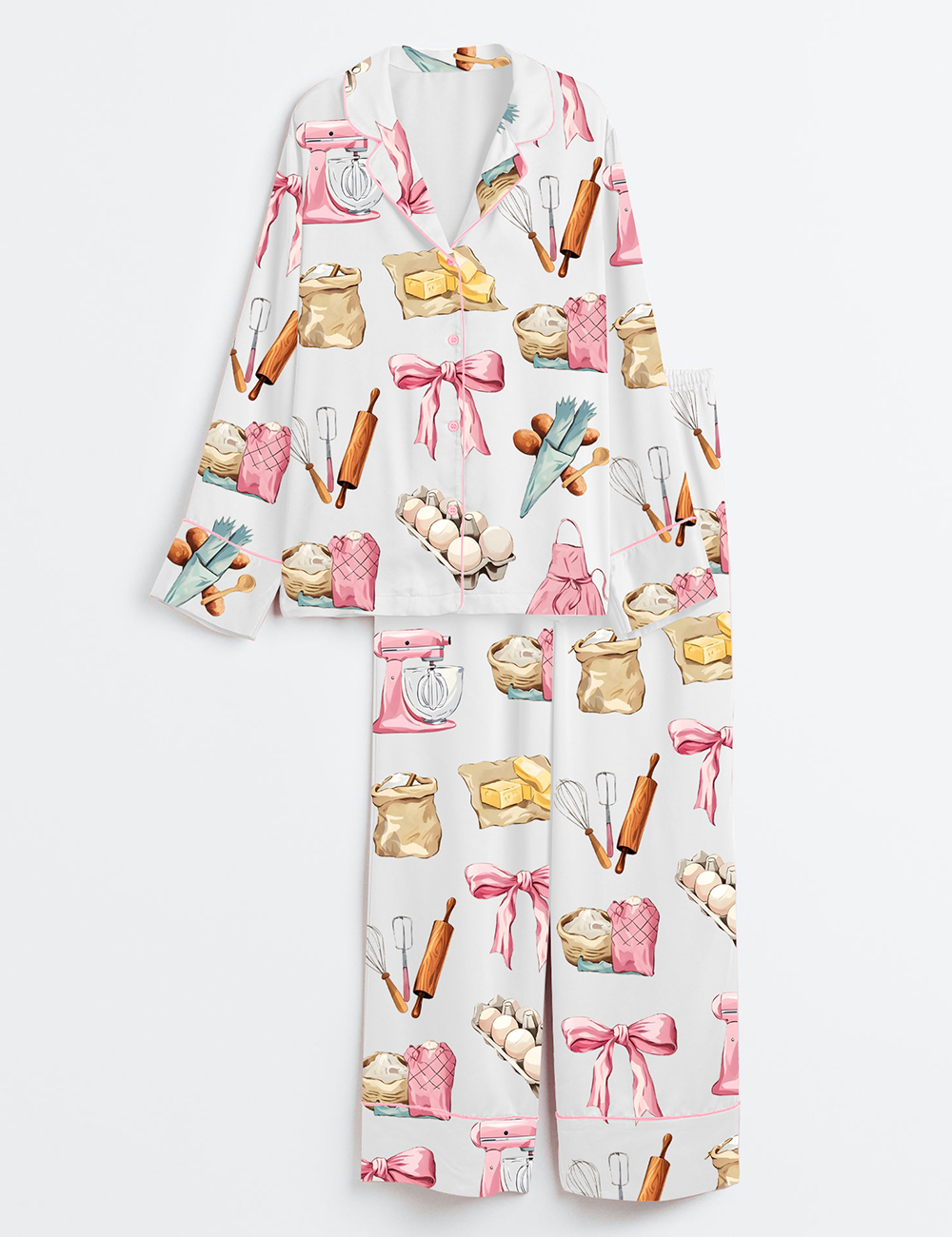 Womenâ€™s Baking Coquette Baker Long Sleeve Satin Pajama Set