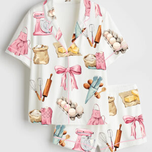 Women's Baking Coquette Baker Short Sleeve Satin Pajama Set