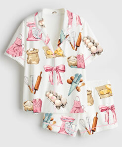 Women's Baking Coquette Baker Short Sleeve Satin Pajama Set
