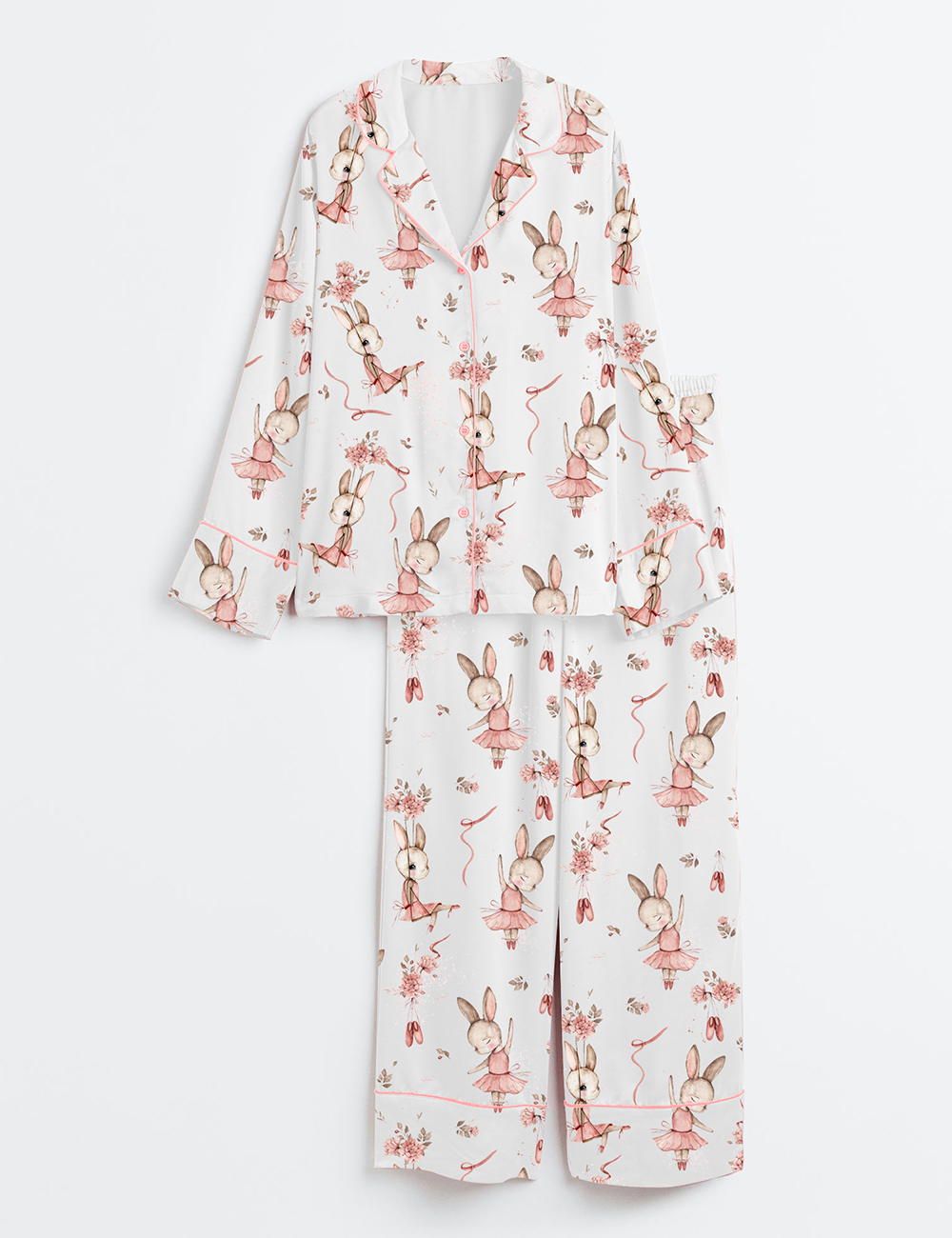 Women's Ballerina Bunny Long Sleeve Satin Pajama Set