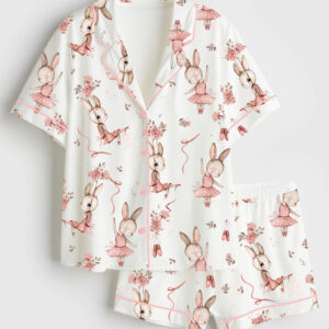 Womenâ€™s Ballerina Bunny Short Sleeve Satin Pajama Set