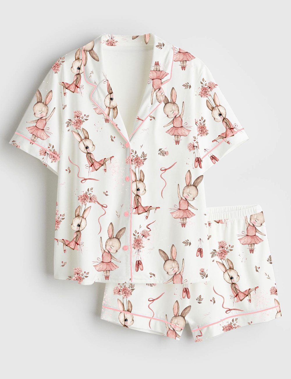 Women's Ballerina Bunny Short Sleeve Satin Pajama Set