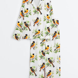 Womenâ€™s Baltimore Oriole Bird Cute Colorful Bird Long Sleeve Satin Pajama Set