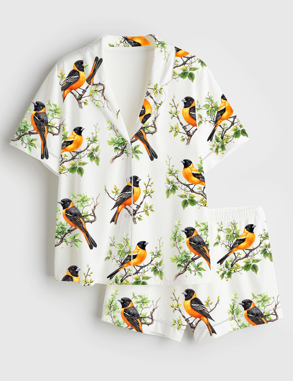 Womenâ€™s Baltimore Oriole Bird Cute Colorful Bird Short Sleeve Satin Pajama Set
