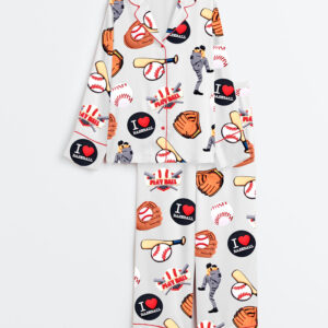 Women's Baseball Game Long Sleeve Satin Pajamas Set