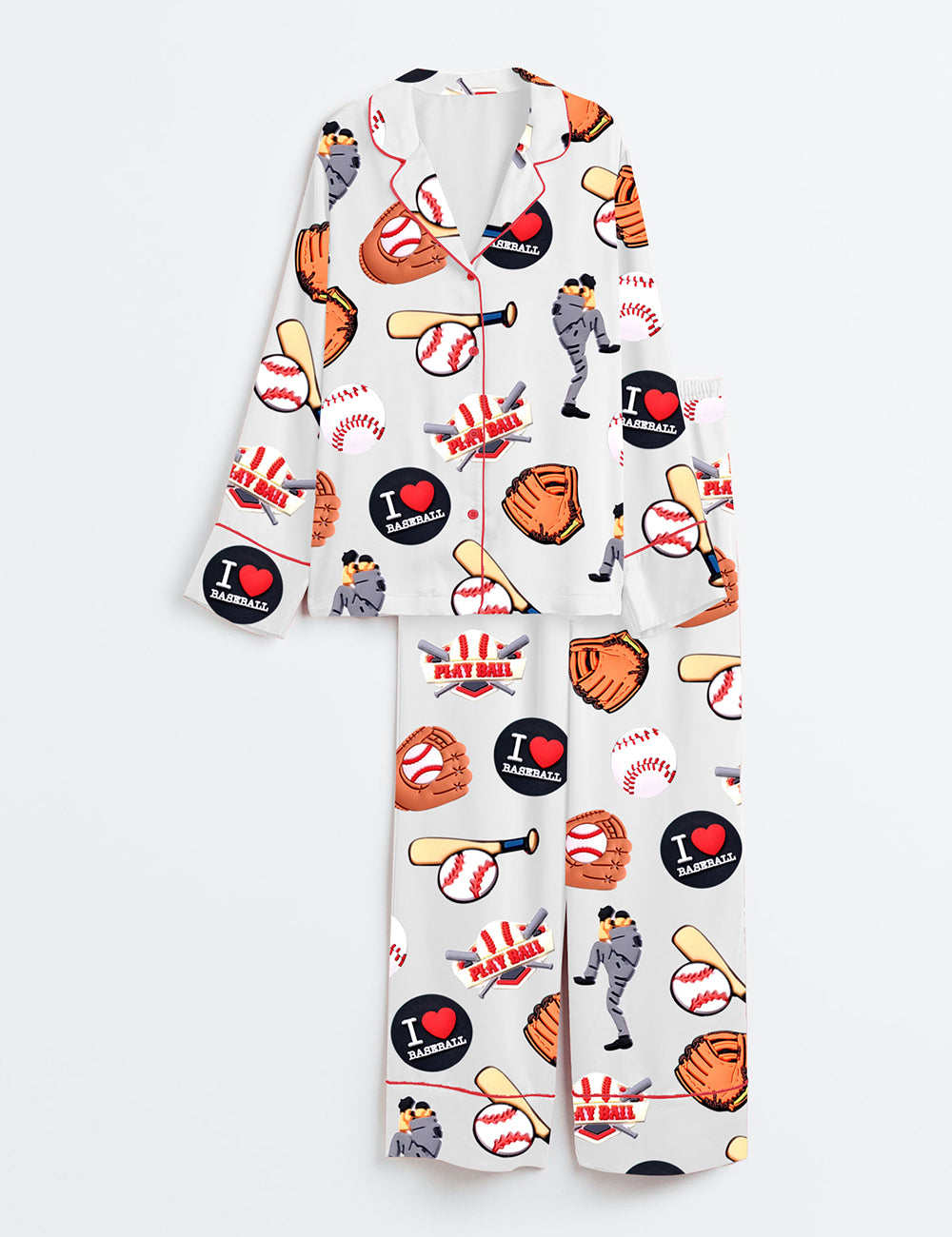 Women's Baseball Game Long Sleeve Satin Pajamas Set