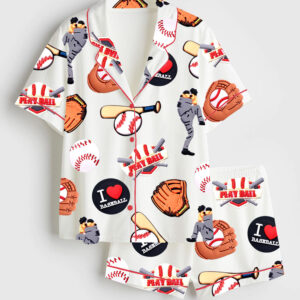 Women's Baseball Game Short Sleeve Satin Pajama Set