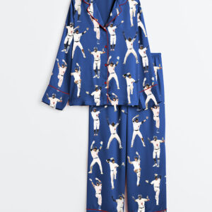 Alternative view of Women's Baseball League Long Sleeve Satin Pajamas Set