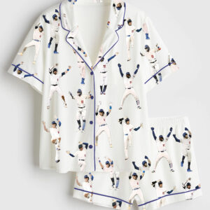 Women's Baseball League Short Sleeve Satin Pajama Set